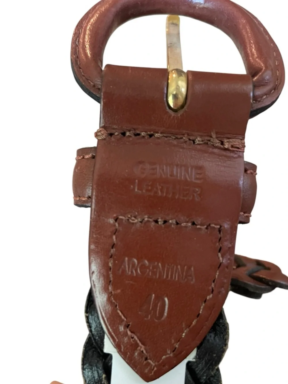Braided Leather Belt Covered Buckle Cognac Brown Sz 40 Classic Boho Adjustable